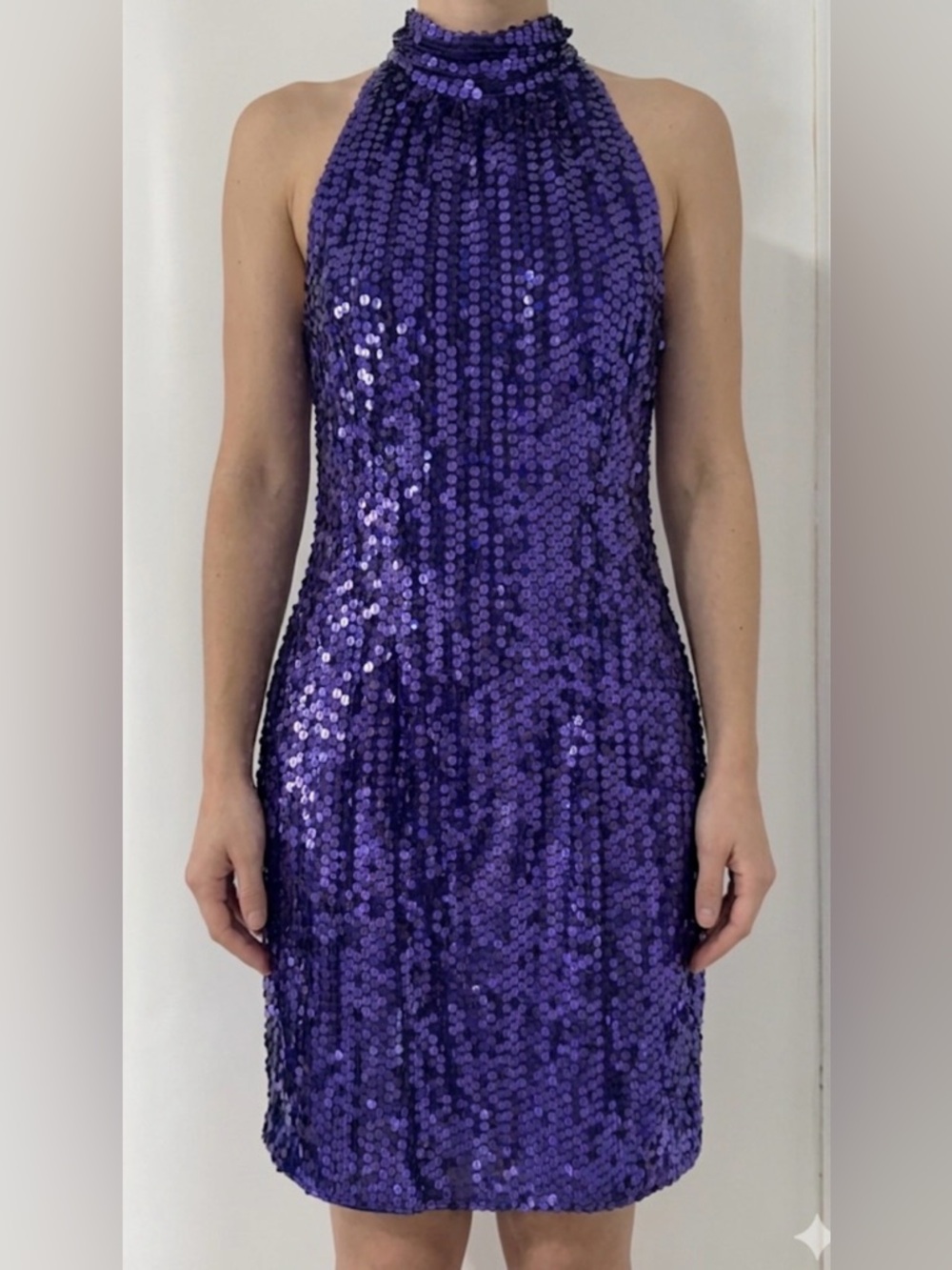 Vintage 1990s Niteline by Della Roufogali purple sequin halter dress Size 12